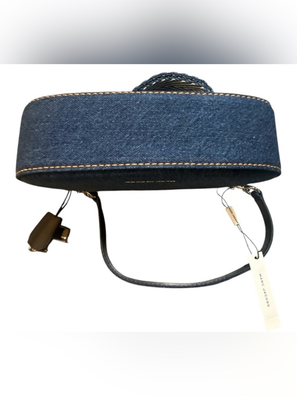 NWT Marc Jacobs Dark Denim Logo Flap Crossbody Bag w/Woven & Leather Straps $398 - Picture 3 of 10